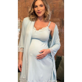 Conjunto Amamentação Viscolycra Azul com Renda Azul.