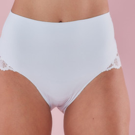 Calcinha Alta Microfibra com Bumbum em Renda Branco