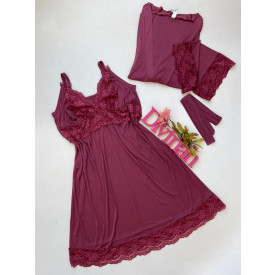 Conjunto Camisola Amamentação e Robe Vinho