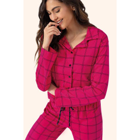 Pijama Longo Pink Xadrez