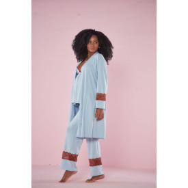 Pijama Gestante e Amamentação Três Peças Azul