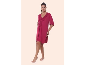 Conjunto Camisola Amamentação e Kimono com Renda Vinho. 