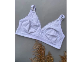 Sutiã Amamentação Algodão Texturizado e Renda Branco. 