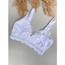 Sutiã de Amamentaçao Frente Dupla Detalhe Renda Branco