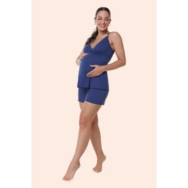 Pijama Curto Gestante e Amamentaçao Viscolycra Marinho