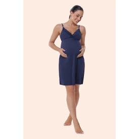 Camisola Amamentaçao Poliamida e Detalhes Renda Marinho.