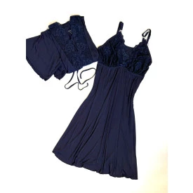 Conjunto Camisola Amamentaçao e Kimono com Renda Marinho