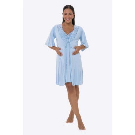 Conjunto Camisola Amamentaçao e Kimono com Renda Azul
