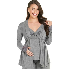 Pijama Três Peças Mescla Cinza