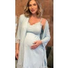 Conjunto Amamentação Viscolycra Azul com Renda Azul.