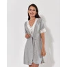 Conjunto Amamentação Mescla Cinza com Renda Off White