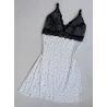 Camisola Amamentação Viscose Off White Poá e Renda Preto