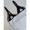 Camisola Amamentação Viscose Off White Poá e Renda Preto