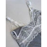 Camisola Amamentação Mescla Cinza com Renda Off White.