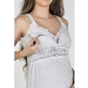 Camisola e Robe Amamentação Mescla Cinza/Renda Branca