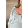 Conjunto Amamentação Viscolycra Azul com Renda Azul.