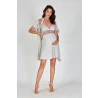 Camisola e Robe Amamentação Mescla Cinza/Renda Rosê