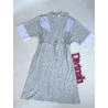 Camisola e Robe Amamentação Mescla Cinza/Renda Branca