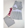Short Doll Amamentação Mescla Cinza/Renda Branca