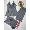 Pijama Três Peças Mescla Cinza