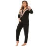 Pijama Longo Preto com detalhes em Renda Rosê