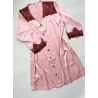Camisola Chemise Manga Longa Acetinada Rosê