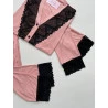 Pijama Longo Rosê com detalhes em Renda Preta